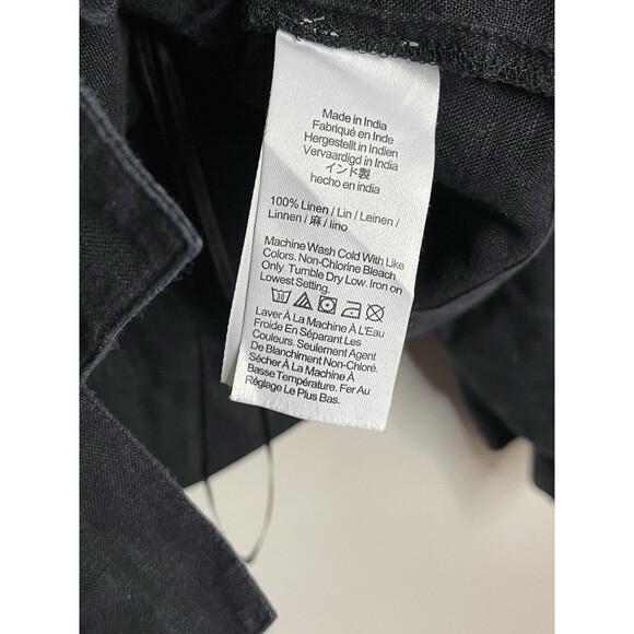 J Crew Square Neck Button Up Linen Top Womens Medium Black Puff Sleeve Blouse - Picture 5 of 6